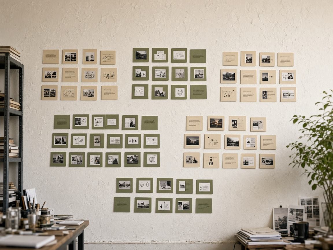 Research wall with insight tiles sorted into pattern clusters